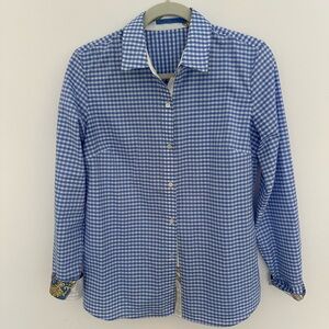 J. McLaughlin Blue Gingham Blouse